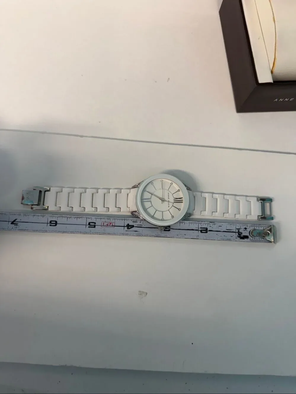 Anne Klein White Ceramic Crystal Watch and box AK-1673WTSV